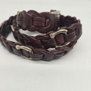 Genuine Leather Braided Belt Solid Brass Buckle Horseshoe Brown Ranch Country ML